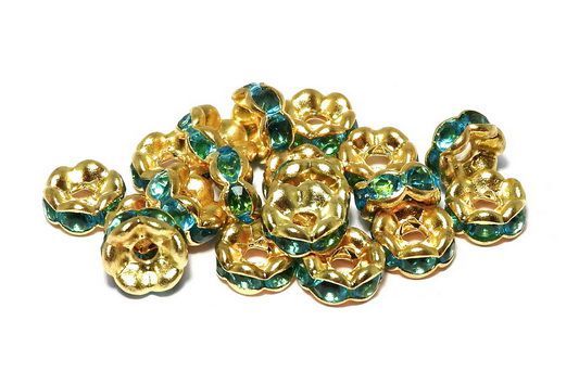 Distantiere cu strasuri, aurii, 6x3 mm