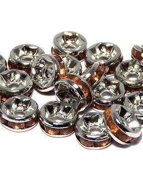 Distantiere cu strasuri, platina, 6x3 mm