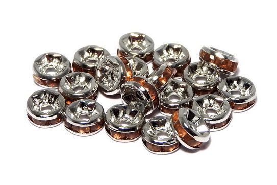Distantiere cu strasuri, platina, 6x3 mm