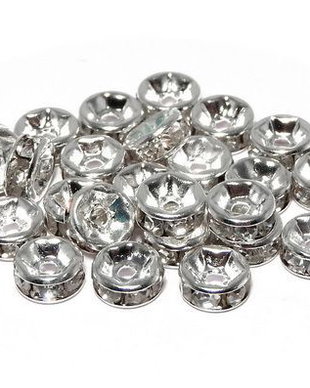 Distantiere cu strasuri, argintii, 6x3 mm