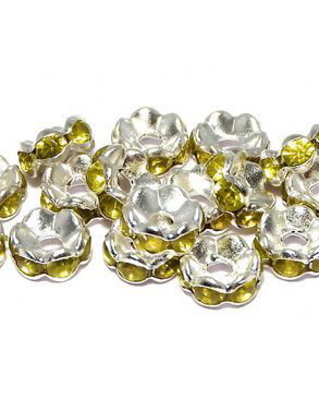 Distantiere cu strasuri, argintii, 6x3 mm