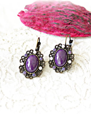 Cercei cu jad violet si cristale Swarovski