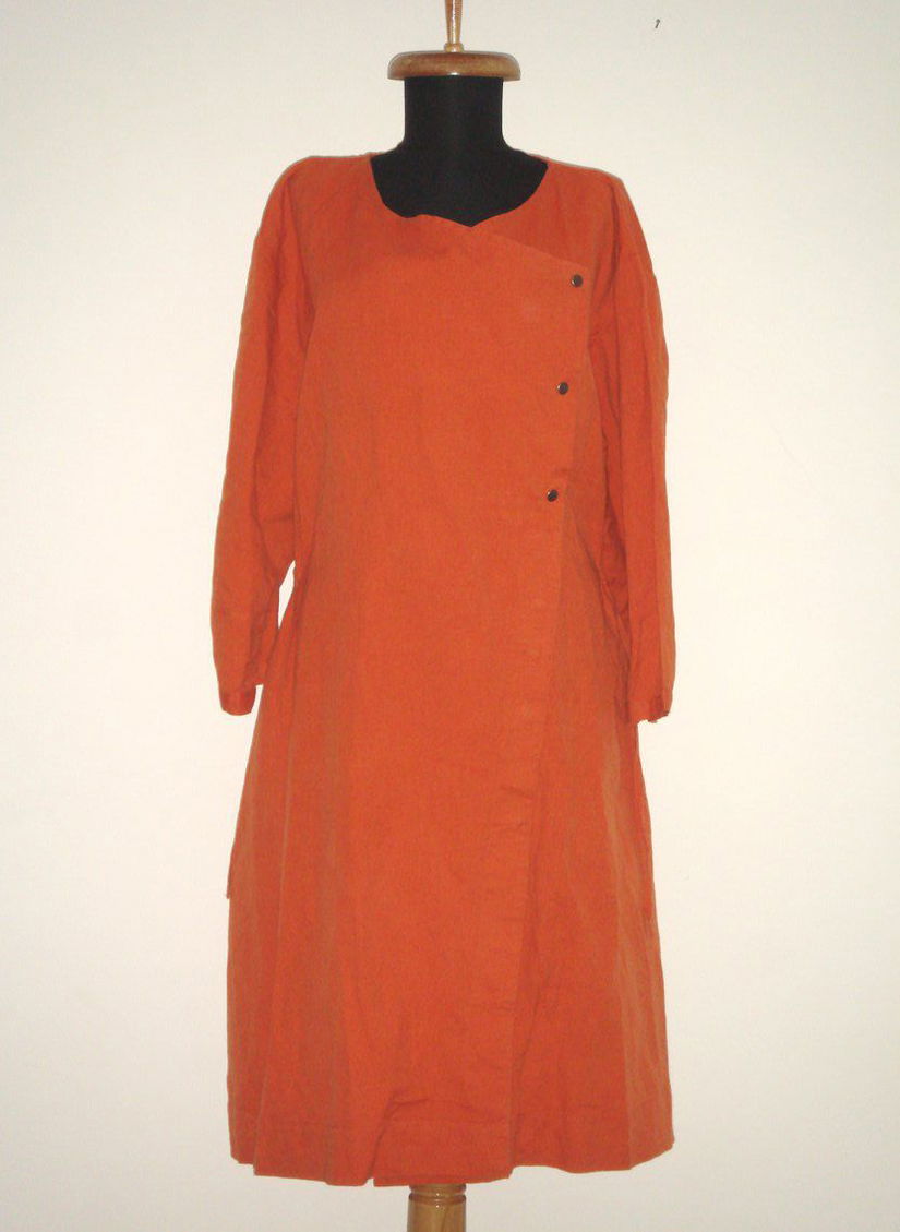 Gudrun Sjoden - Rochie noua, cu design excentric, din in, caramiziu oranj