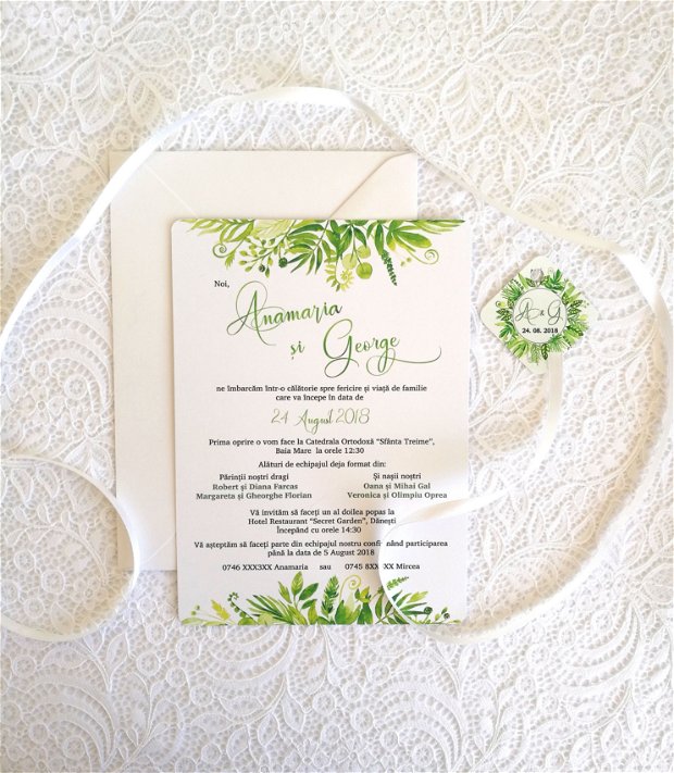 Invitatie nunta Foliage, invitatie nunta verde, invitatie nunta simpla, invitatie verde