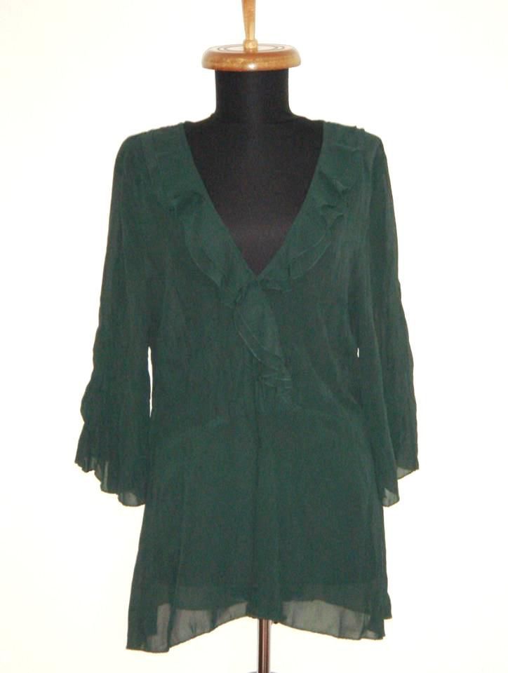 Vero Moda, Bluza din matase fina, transparenta, verde padure