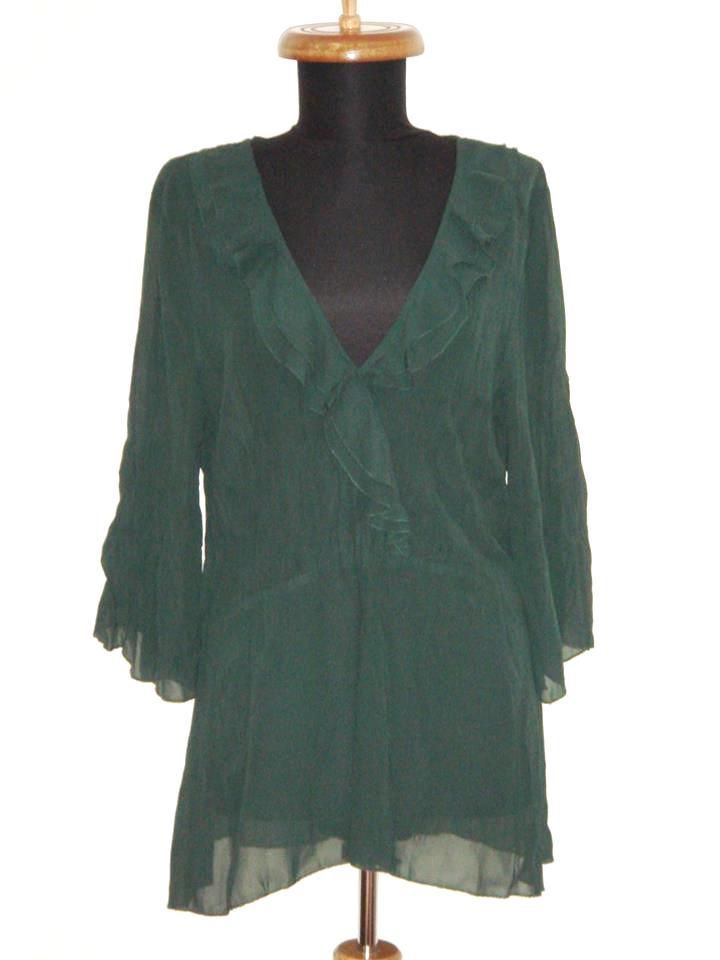 Vero Moda, Bluza din matase fina, transparenta, verde padure