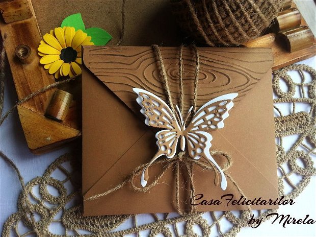 Plic craft decorat cu fluture dantelat