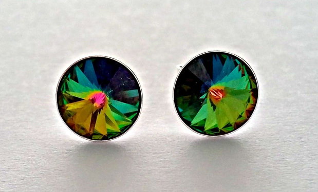 Cercei argint 925 cu piatra Swarovski Rivoli 8mm Vitrail Medium