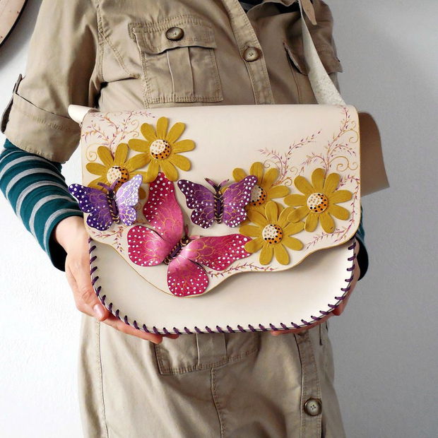 Geanta "Crossbody" handmade unicat- Butterflies of summer