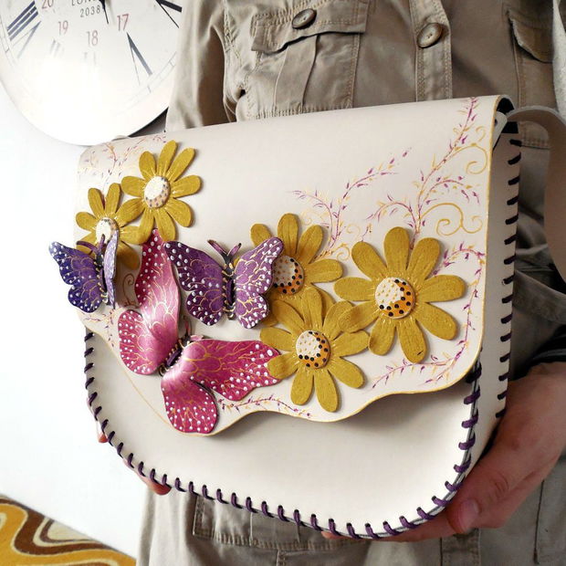 Geanta "Crossbody" handmade unicat- Butterflies of summer