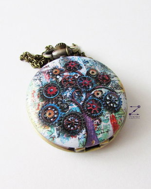 Ceas functional vintage, cu copac steampunk