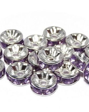 Distantiere cu strasuri, argintii, 8x3.5 mm