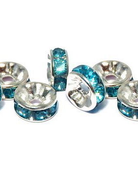 Distantiere cu strasuri, argintii, 8x3.5 mm