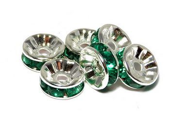 Distantiere cu strasuri, argintii, 8x3.5 mm