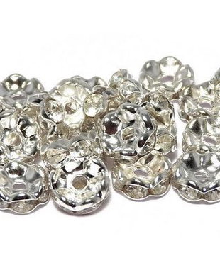 Distantiere cu strasuri, argintii, 8x3.5 mm