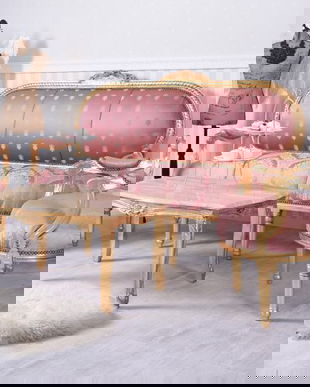 Set baroc din lemn masiv auriu cu tapiterie roz