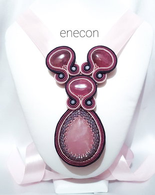 Colier soutache cuartz roz si agat