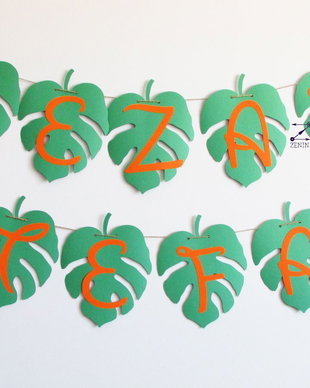 Ghirlanda botez jungla, personalizata cu numele bebelusului