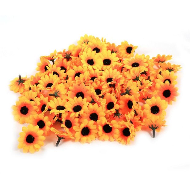 K0188 - (100buc) Flori decorative, margarete / floarea soarelui, material textil, aprox.38mm