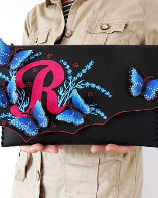 Poseta plic unicat din piele naturala- Monogramme & Butterflies