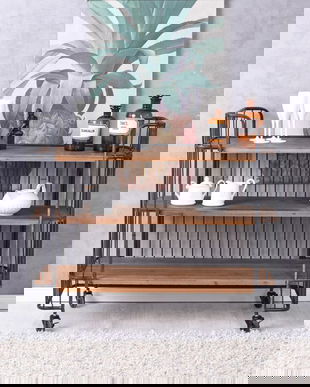 Comoda din metal negru cu lemn masiv maro