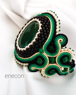 Bratara soutache verde cu agat
