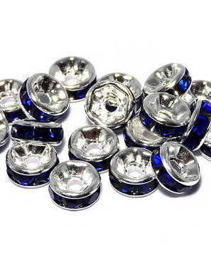 Distantiere cu strasuri, argintii, 6x3 mm