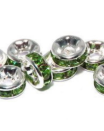 Distantiere cu strasuri, argintii, 6x3 mm