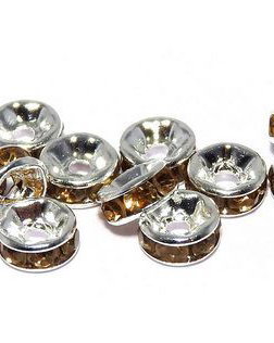 Distantiere cu strasuri, argintii, 6x3 mm