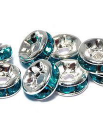 Distantiere cu strasuri, argintii, 6x3 mm