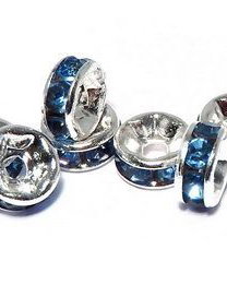 Distantiere cu strasuri, argintii, 6x3 mm