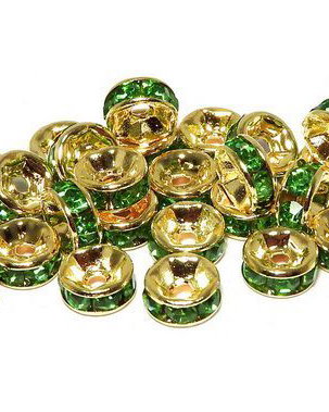 Distantiere cu strasuri, aurii, 6x3 mm