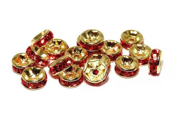 Distantiere cu strasuri, aurii, 6x3 mm