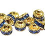 Distantiere cu strasuri, aurii, 6x3 mm
