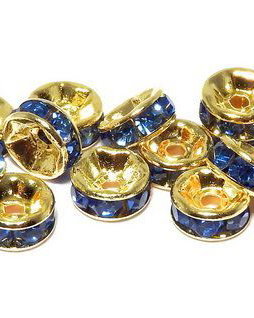 Distantiere cu strasuri, aurii, 6x3 mm