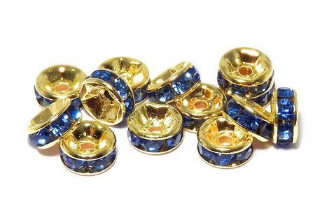 Distantiere cu strasuri, aurii, 6x3 mm
