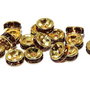 Distantiere cu strasuri, aurii, 6x3 mm
