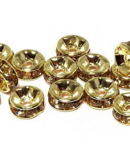 Distantiere cu strasuri, aurii, 6x3 mm