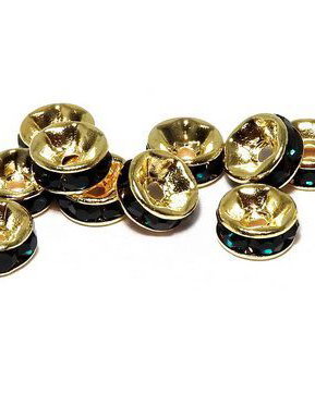 Distantiere cu strasuri, aurii, 6x3 mm