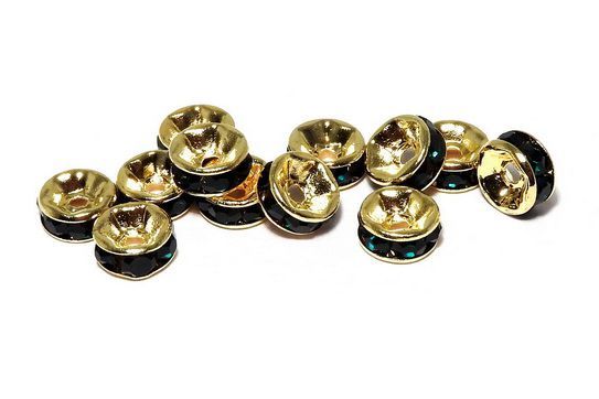Distantiere cu strasuri, aurii, 6x3 mm