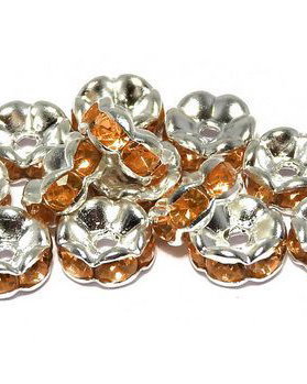 Distantiere cu strasuri, argintii, 7x3 mm