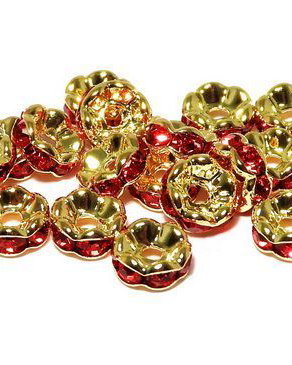 Distantiere cu strasuri, aurii, 6x3 mm