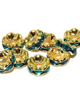 Distantiere cu strasuri, aurii, 6x3 mm