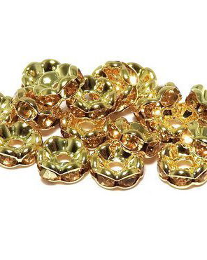 Distantiere cu strasuri, aurii, 6x3 mm