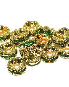 Distantiere cu strasuri, aurii, 6x3 mm