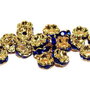 Distantiere cu strasuri, aurii, 6x3 mm