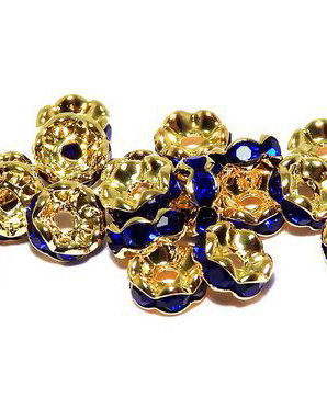 Distantiere cu strasuri, aurii, 6x3 mm