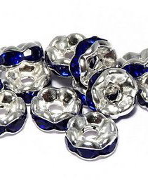 Distantiere cu strasuri, argintii, 6x3 mm