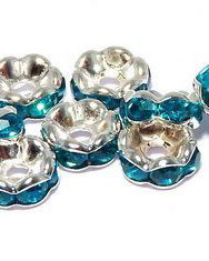 Distantiere cu strasuri, argintii, 6x3 mm