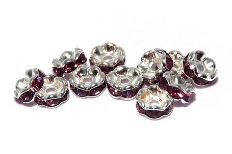 Distantiere cu strasuri, argintii, 6x3 mm